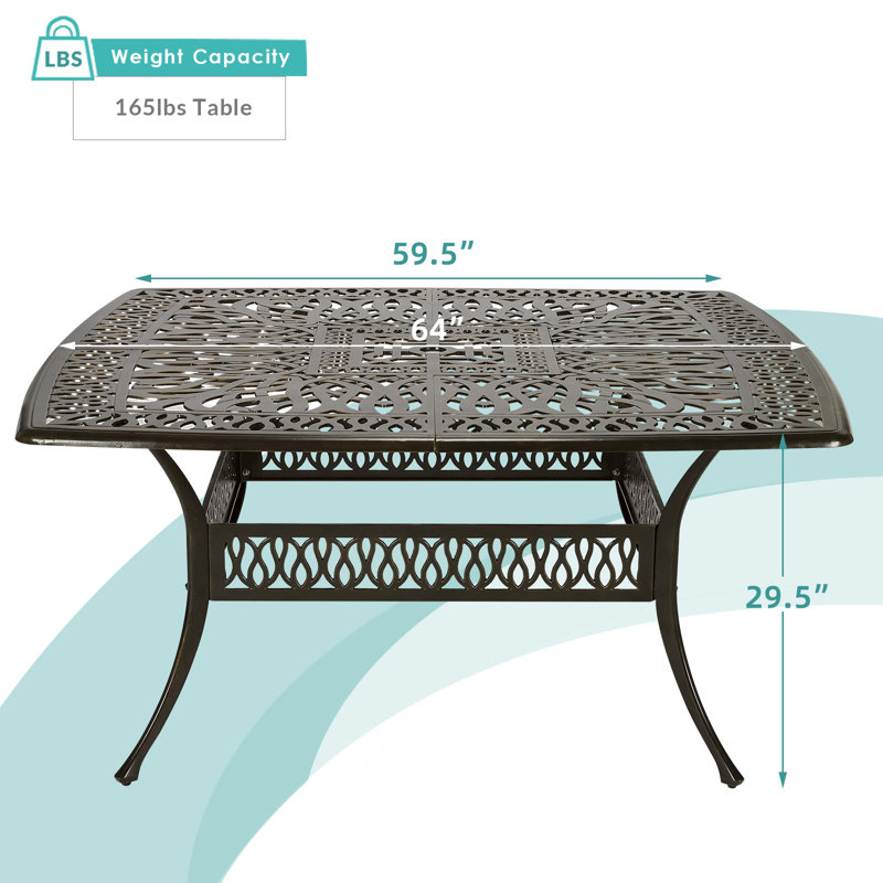 Outdoor 64" Square Patio Dining Table For 8, All Weather Cast Aluminum Large Patio Furniture Table Fits For 8-10 Person With 2.2" Umbrella Hole For Garden Backyard Lawn, Dark Bronze