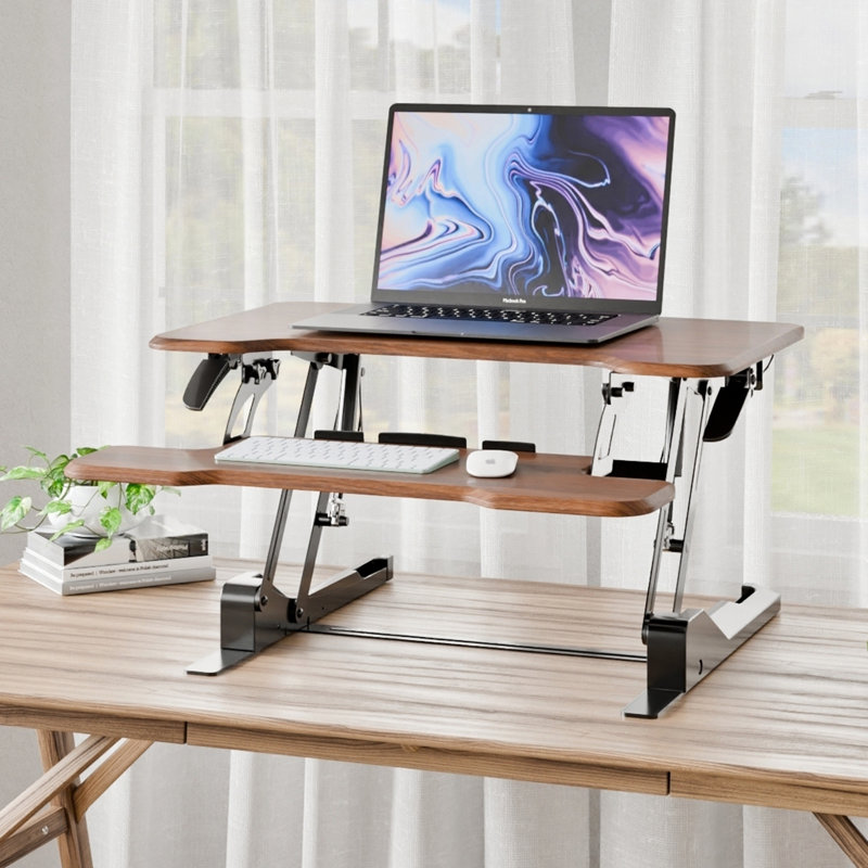Mount-It 30 in W Height Adjustable Rectangle Standing Desk Converter, Brown