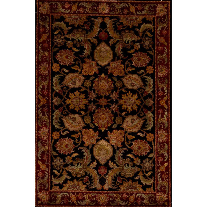 Hand-Knotted High-Quality Black and Red Area Rug