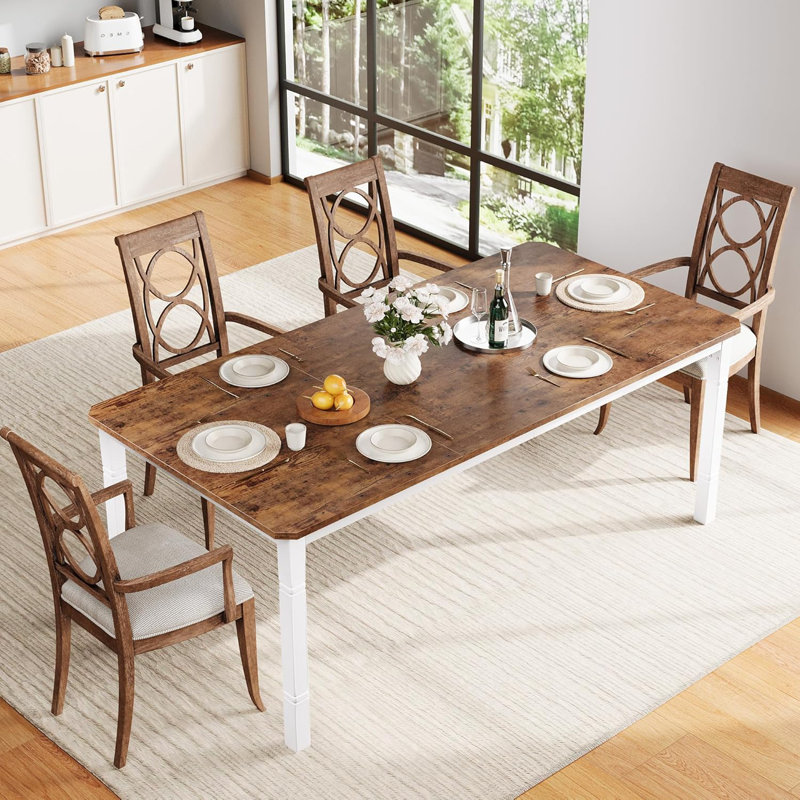 78.7" Farmhouse Dining Table for 6-8 People - Rustic Industrial Kitchen Table w/Sturdy Metal Frame & Chamfered Corners