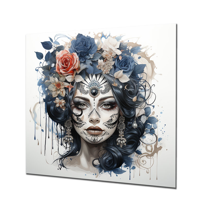 Jour des morts, Diva, aquarelle mexicaine III - art mural mexicain en métal, H 36 po x l 36 po