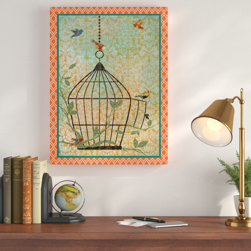 « oiseau cage escape », reproduction d’impression sur toile tendue, H 19 po x l 14 po x P 2 po