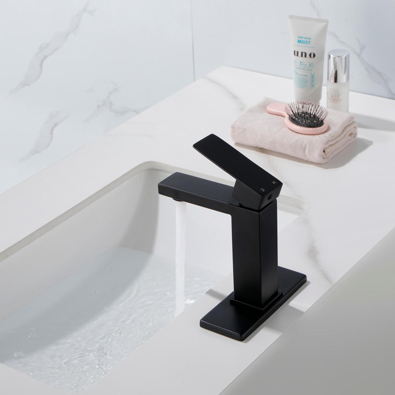 Robinet de lavabo de salle de bain à poignée simple avec bec cascade, Noir mat
