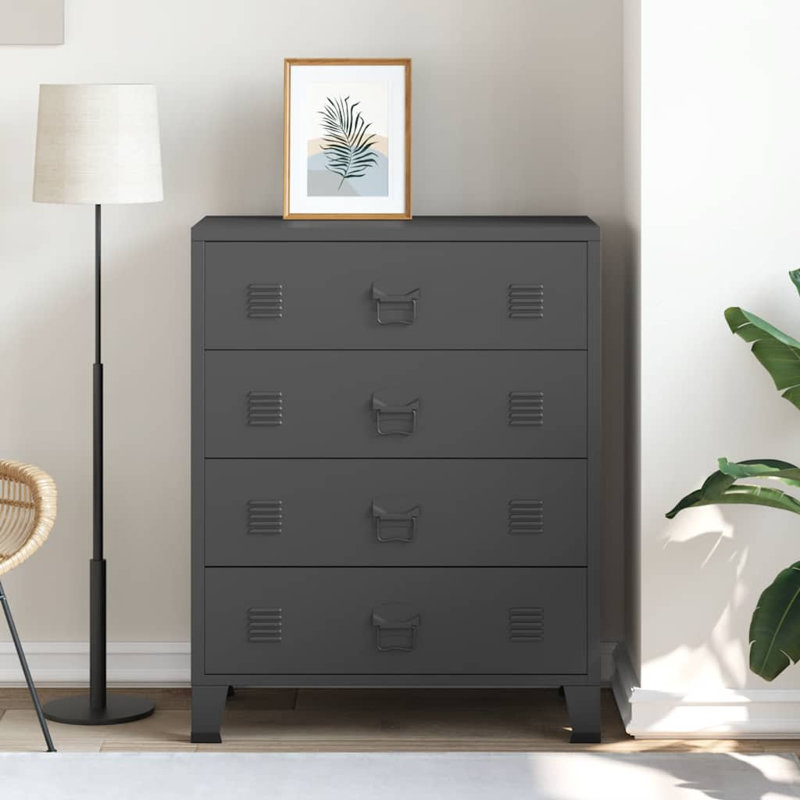 Armoire à tiroirs avec rangement en métal, Black