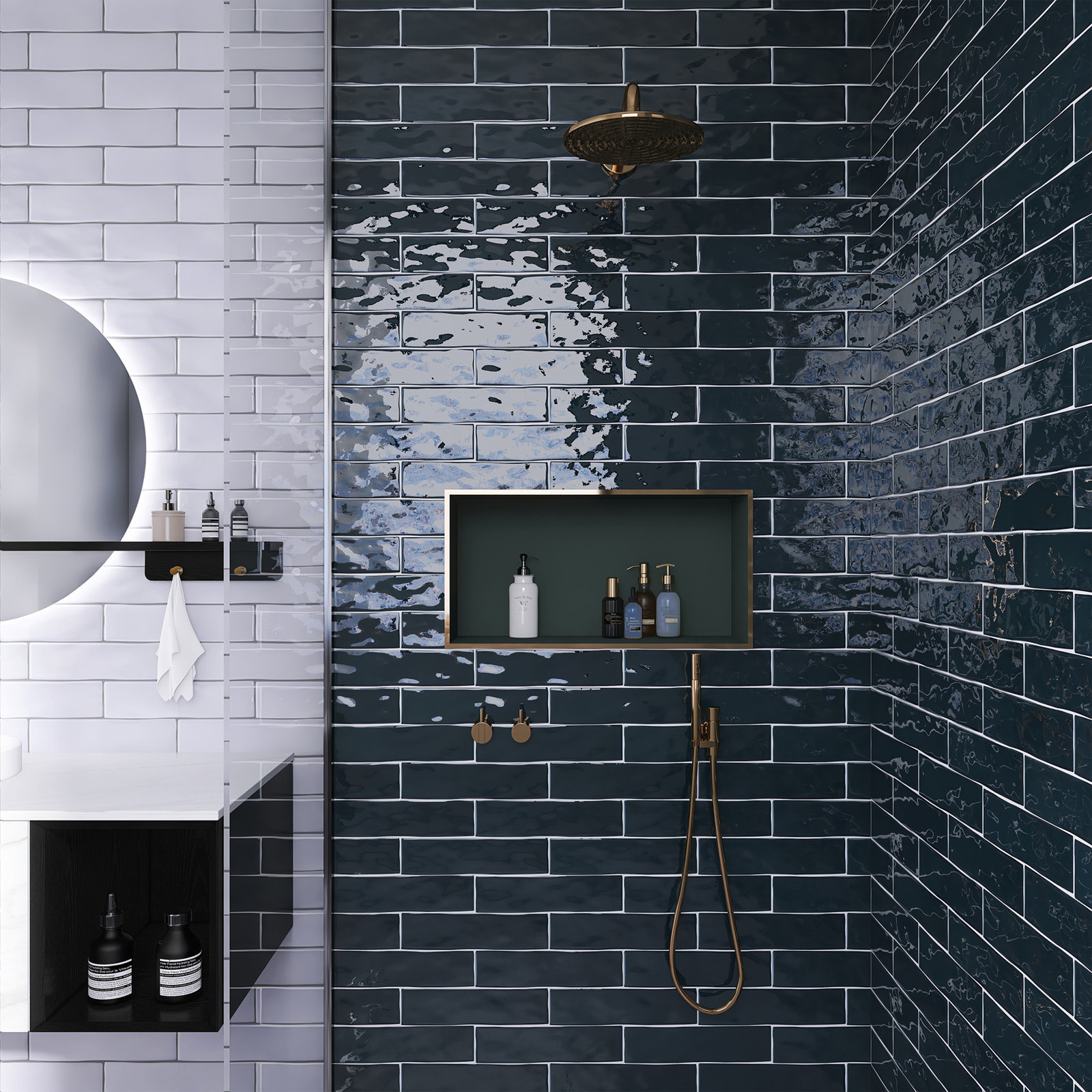 Kezma 3 in. x 12 in. Ceramic Subway Wall Tile, Petroleo Blue