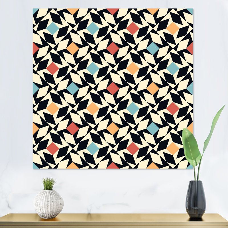 «Blue Orange and Red Retro Geometrics I», reproduction d'art sur toile, Toile tendue, H 16 po x l 16 po x P 1 po