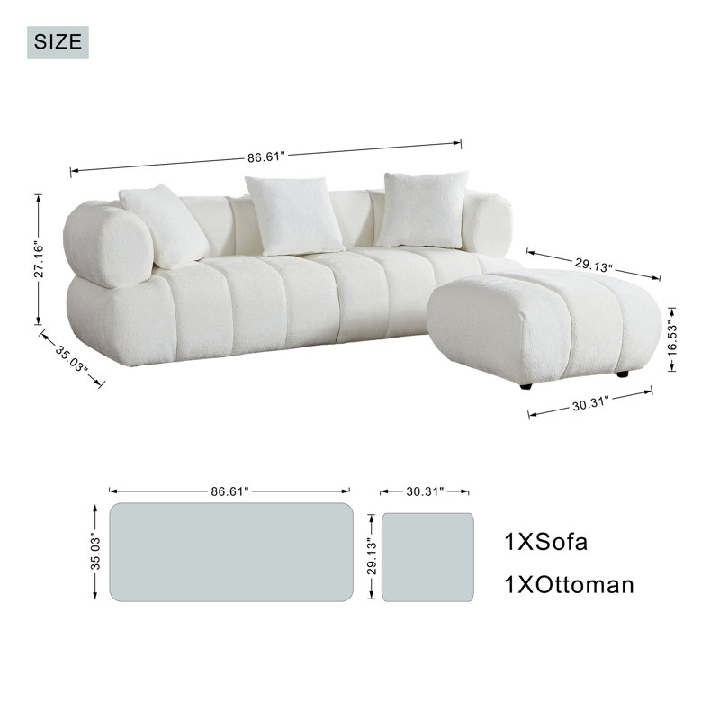Canapé avec repose-pieds l 86,61 po, Coton blanc