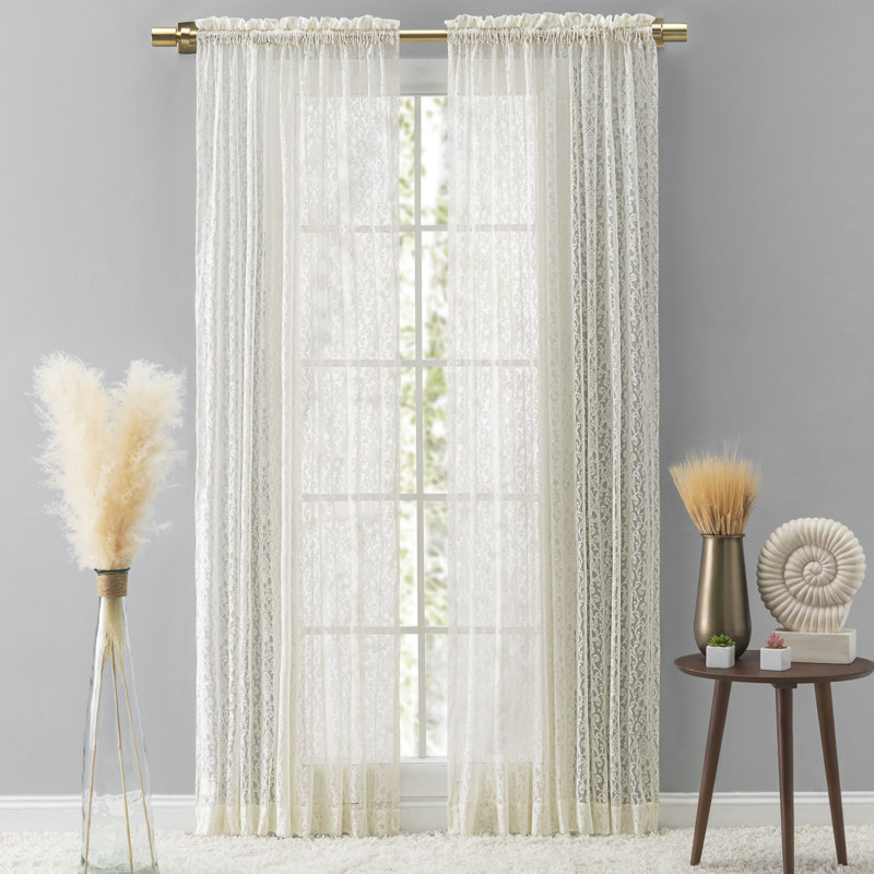 Elainah Premium Lace Semi-Sheer Rod Pocket Curtain Panel, Natural, 54" W x 84" L