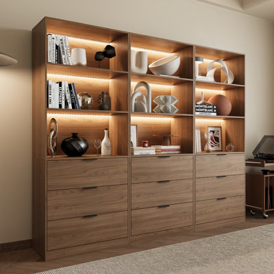 78" H Tall Bookshelf With Drawers, Bookshelf And Bookcase With 3-tier Open Shelves, Tall Storage Cabinet For Home Office