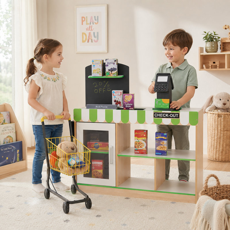  Teamson Kids Cashier Austin Interactive Pretend Play Checkout Counter Stand with 26 Accessories