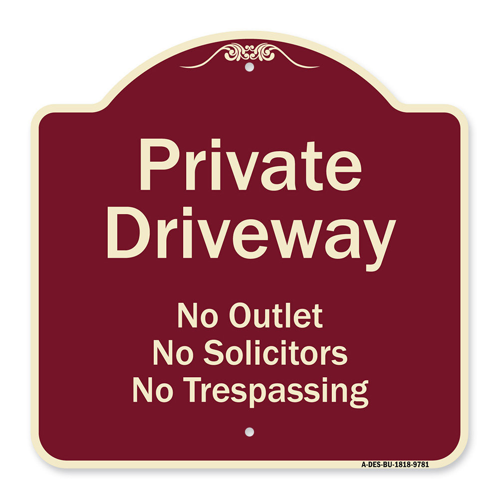 Signmission Designer Series Sign - Private Driveway No Outlet Solicitors Or Trespassing Black & Gold 18" X 18" Heavy-Gauge Aluminum Architectural Sign Protect Your Business & Municipality Made In The USA SignMission 