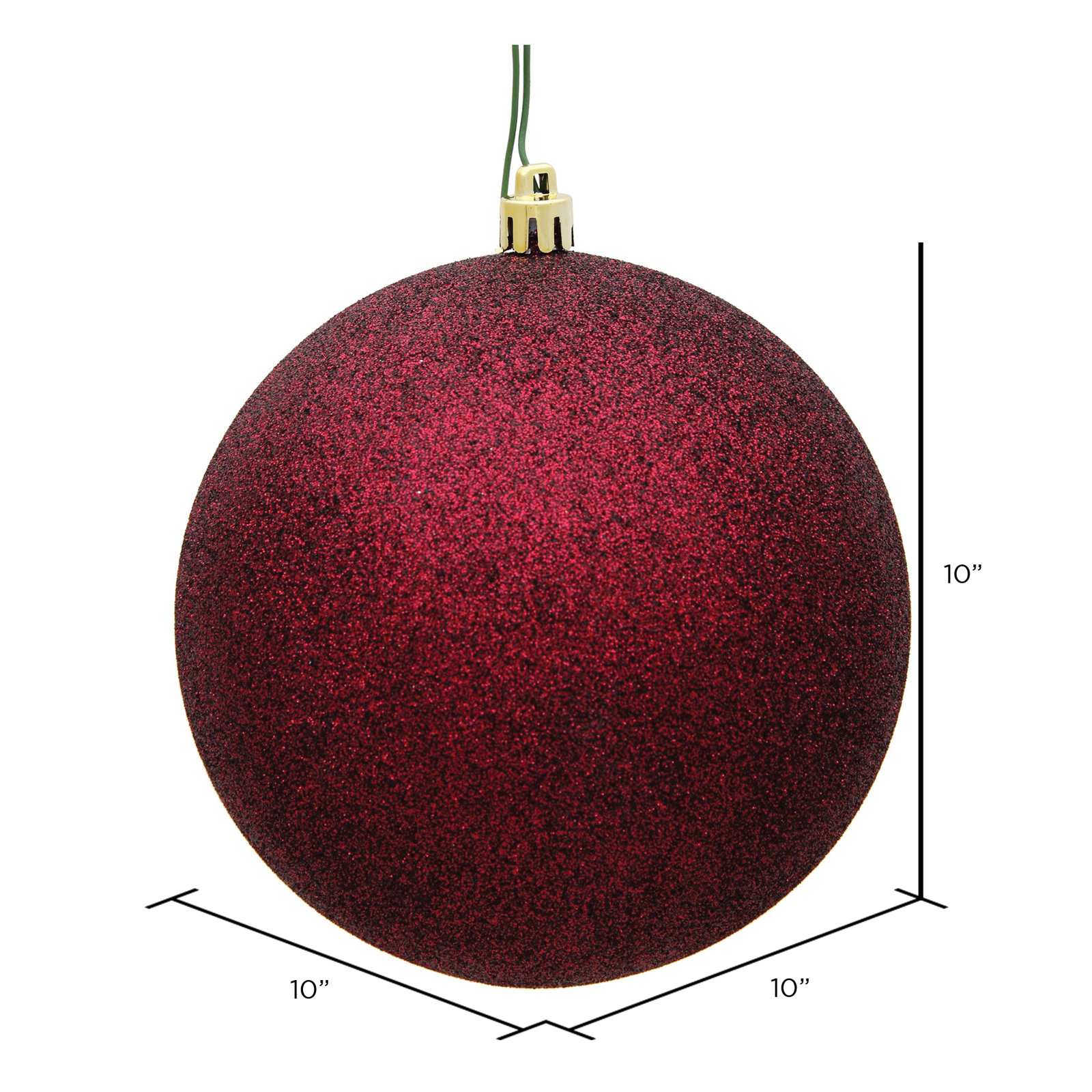 Holiday Décor Ball Ornament, 10" H x 10" W x 10" D, Burgundy Glitter