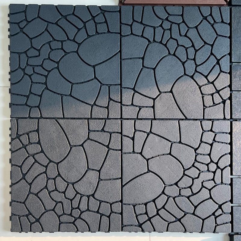 Carreau de terrasse emboîtable en plastique New Stone L 12 po x l 12 po, 44 pièces incluses, Gris foncé