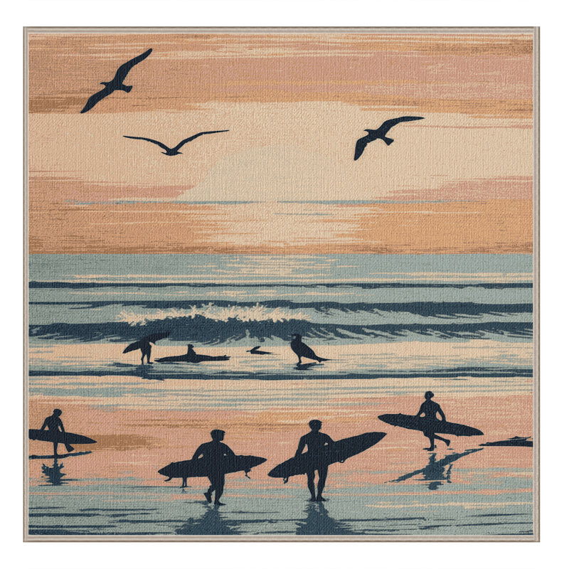 Washable Dawn Patrol Coastal Area Rug, Round 6'