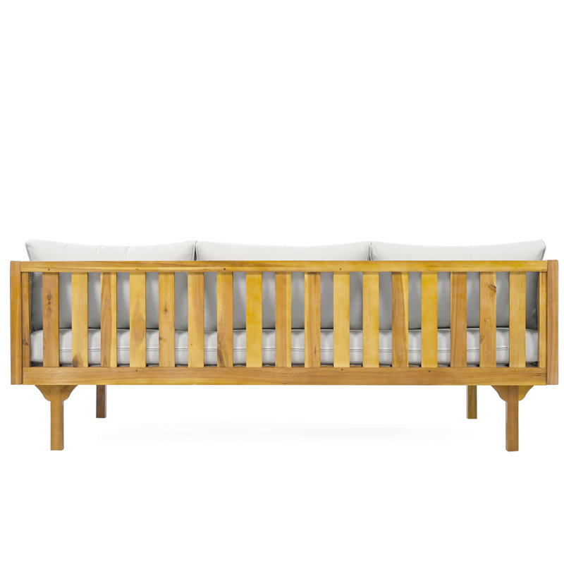 Armed Daybed, Wood Built, Water- Grey Cushions, Slat Paneled Furniture, 67.12w 31.98d 24.1h, Assembly Required 3 Seater Daybed With Arm Supports, Wood, Sunbed, 67.12 X 31.98 24.1,