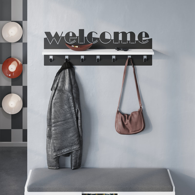 Natalino Metal Wall Organizer with Key Hooks, Black/White