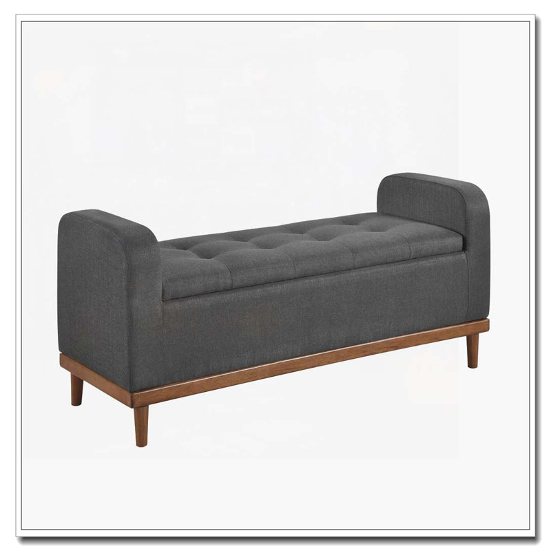 Banc de rangement capitonné et capitonné, Gris foncé