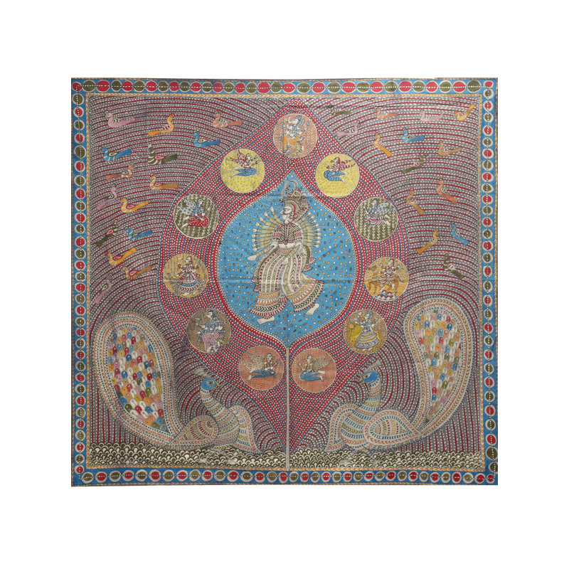 Saraswati Mata entourée de dieux - Mata Ni Pachedi | Coton Madarpat | Par Dilip Chitara