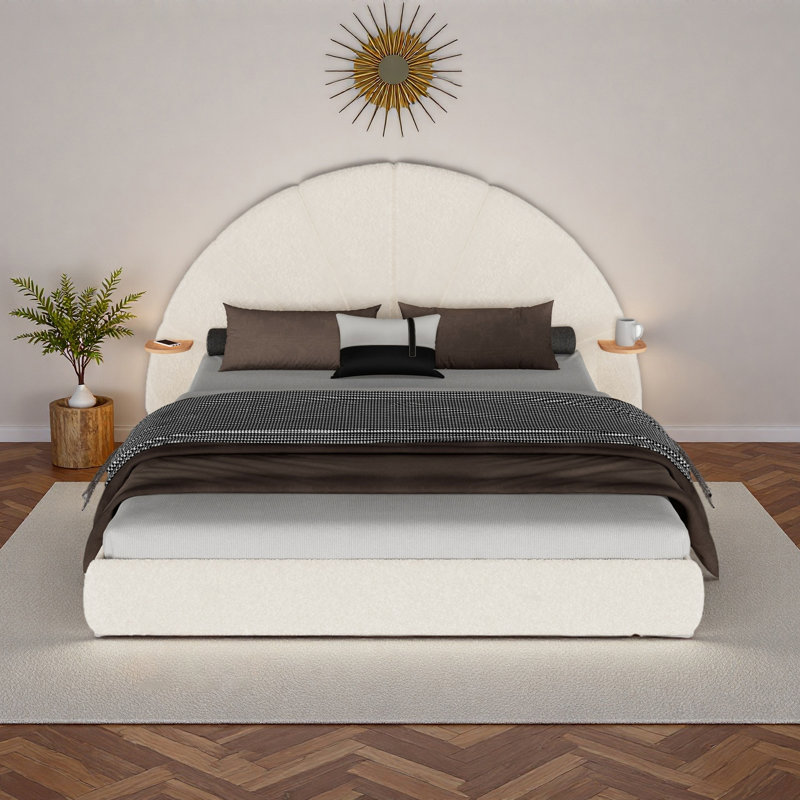 Unique Arched Boucle Bed With Small Table