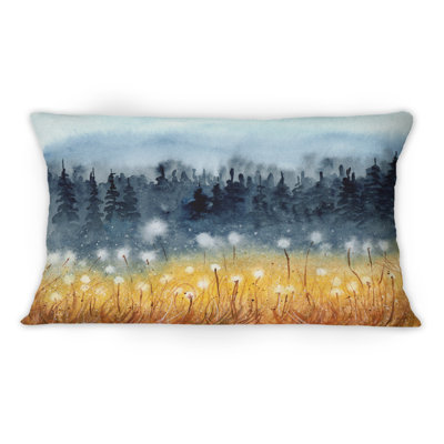 Paysage avec un champ de blé jaune - Coussin décoratif traditionnel imprimé 1