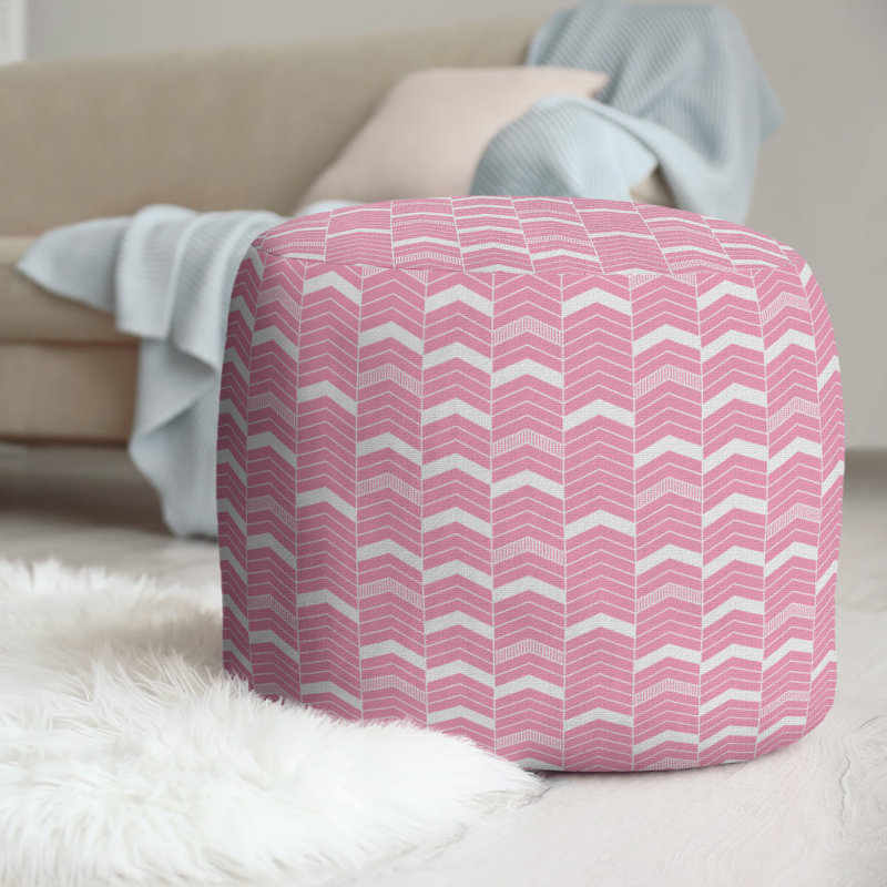 Upholstered Pouf, Light Pink