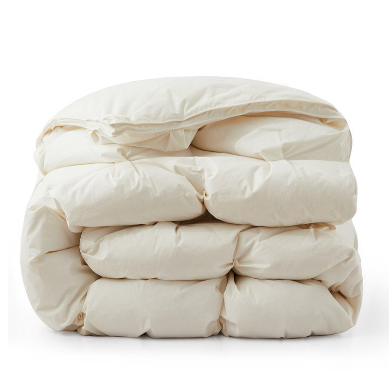 All Season 90% Down Comforter with 300 TC Organic Cotton Fabric, Queen, Beige