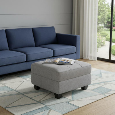 Repose-pieds de rangement en bois massif et lin 26 po gris clair et noir