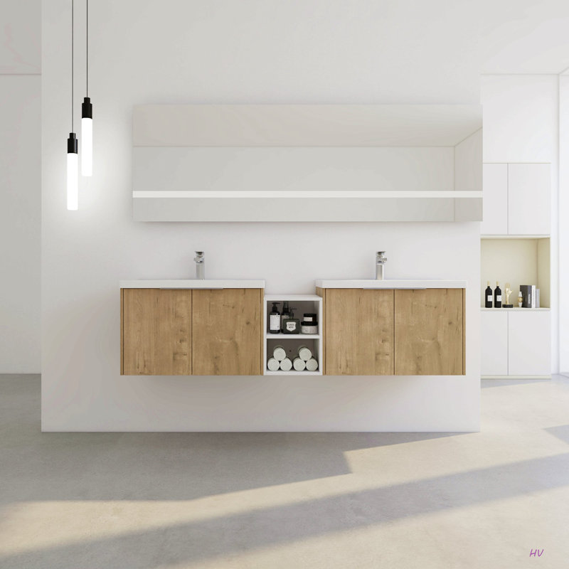 Meuble-lavabo 72 po à fermeture en douceur avec lavabo, petites tablettes de rangement, armoire combinée 30 po et 12 po