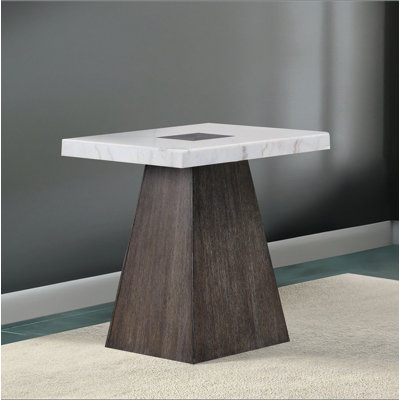 Table de bout carrée en bois de style contemporain avec base en marbre et noyer foncé effilé