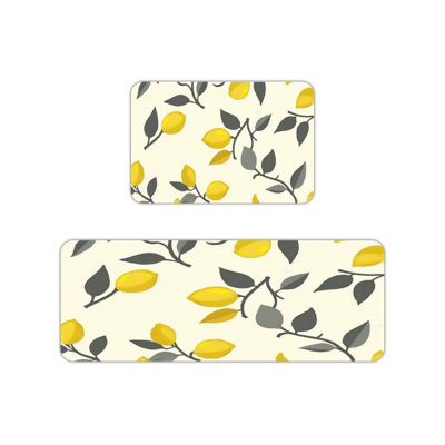 Yellow Grey Lemon Branch Kitchen Mats, 2 Pack for Minimalist Summer Decor