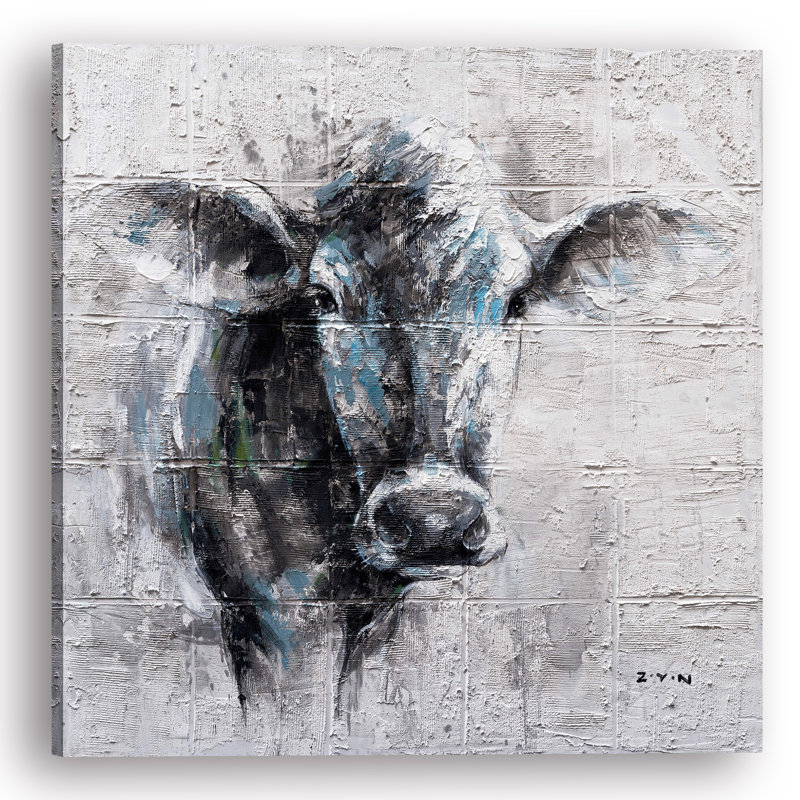 Vache mystérieuse - peinture sur toile tendue, H 40 po x l 40 po x P 1,5 po