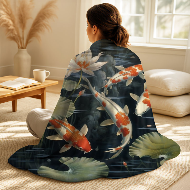 Lotus et Koi poissons représentant la pureté - jeté décoratif Lotus