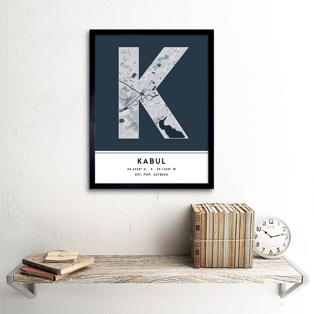 Kabul City Map Kabul Navy by Wee Blue Coo - Single Picture Frame Typography