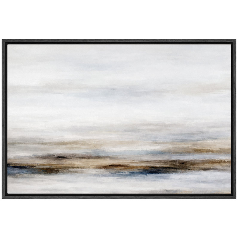 "Abstract", horizon doux, composition de paysage, images de salon serein, impression sur toile encadrée, Cadre noir