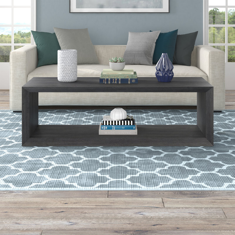 Table basse en simili bois avec tablette Samuelson, Gris anthracite, H 18 po x L 58 po x l 23,38 po