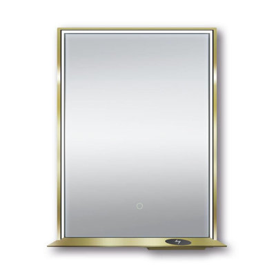 Deitre 24" W x 32" H Matte Gold Framed LED Mirror with Bluetooth Speaker and Integrated Cell Phone Charger