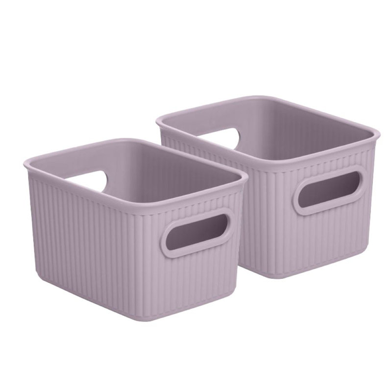 Ensemble de paniers en plastique nervuré, Mauve, 2