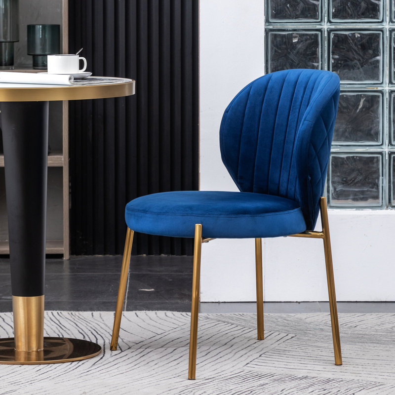 2 chaises de salle à manger en velours bleu avec dossier et pieds en métal, Bleu
