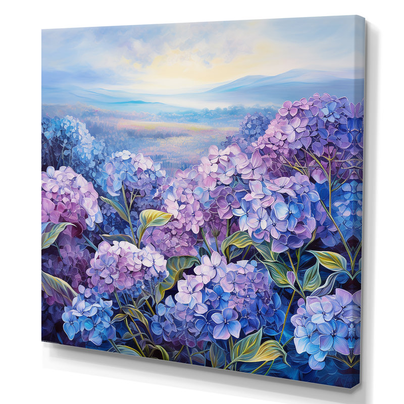 Fleurs d'hortensia mauve sur toile, Toile tendue, H 24 po x l 24 po x P 1 po