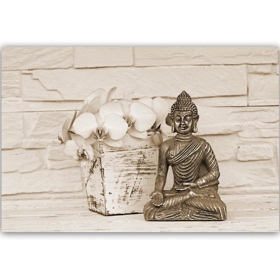 Leinwandbild Buddha mit Blume 4