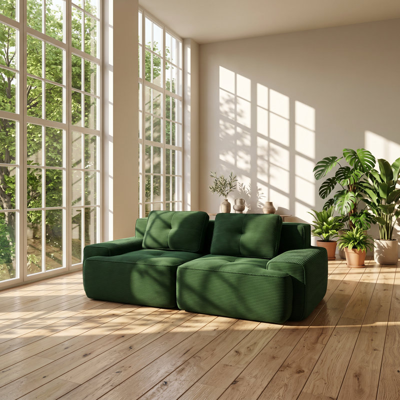 Canapé modulaire en L capitonné à 2 places en velours côtelé l 40,94 po x P 40,94 po Evermoore, Vert