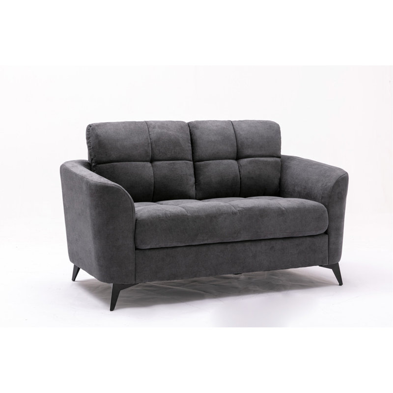 Mashad Loveseat, Upholstered Sofa with Metal Legs, Gray, 35" H x 60" W x 33" D