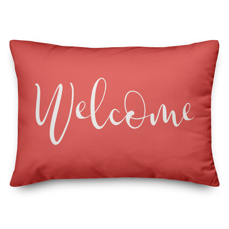 Textual Outdoor Reversible Throw Pillow, Coral