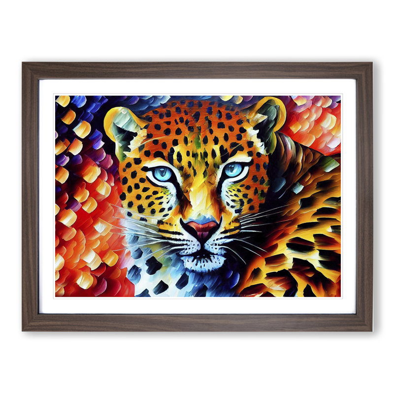Leopard Vol.1 - Single Picture Frame Print, 46cm H x 64cm W x 2cm D, Walnut