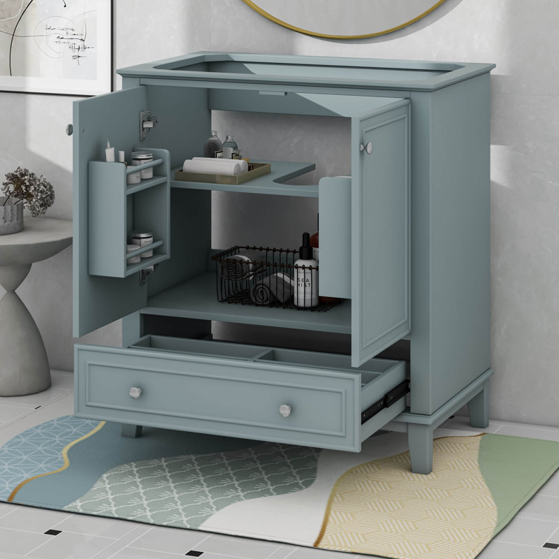  30" Floor Cabinet Without Top Sink - Multi-Functional Bathroom Cabinet With Doors And Drawer, Green