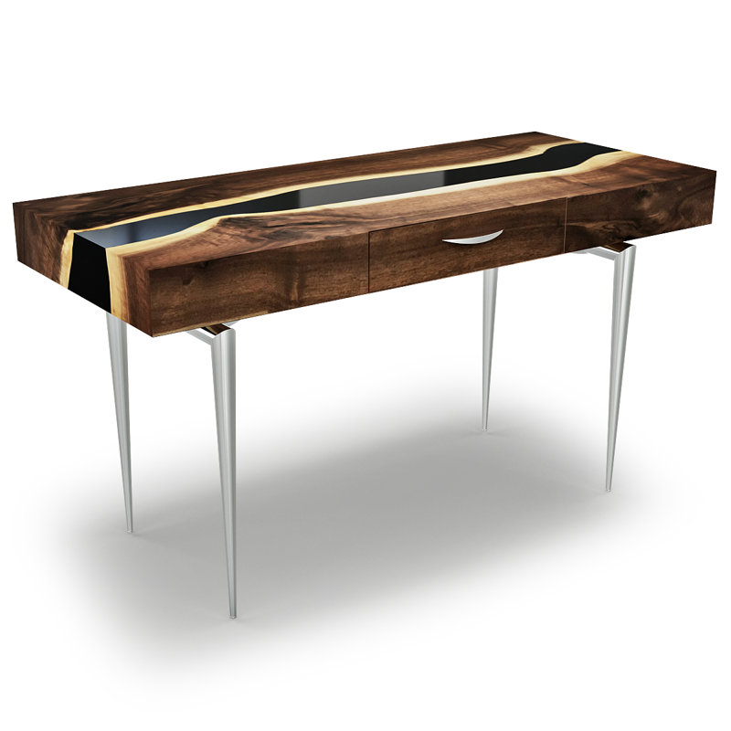Bureau en bois massif Harmonia River, Chrome satiné
