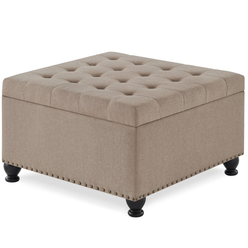 Square With Ample Storage And Elegant Button Tufting Black Upholstered Solid Wood Base