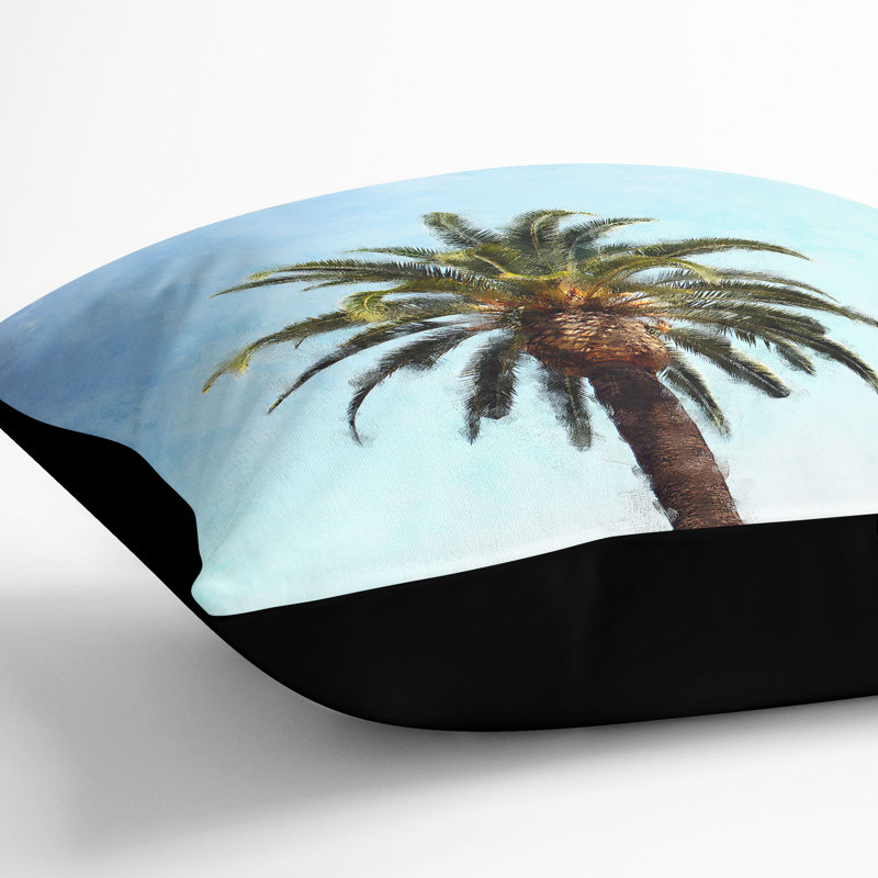 Lone Palm Tree Painting Cushion with Filling, 40cm H x 40cm W x 15cm D, Black