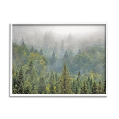 " Foggy Pine Forest Quiet Mountain Woods Atmospheric Painting " by Susan Ball