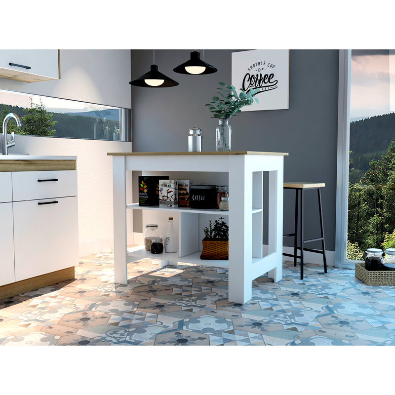 Îlot de cuisine, quatre pieds, trois tablettes
